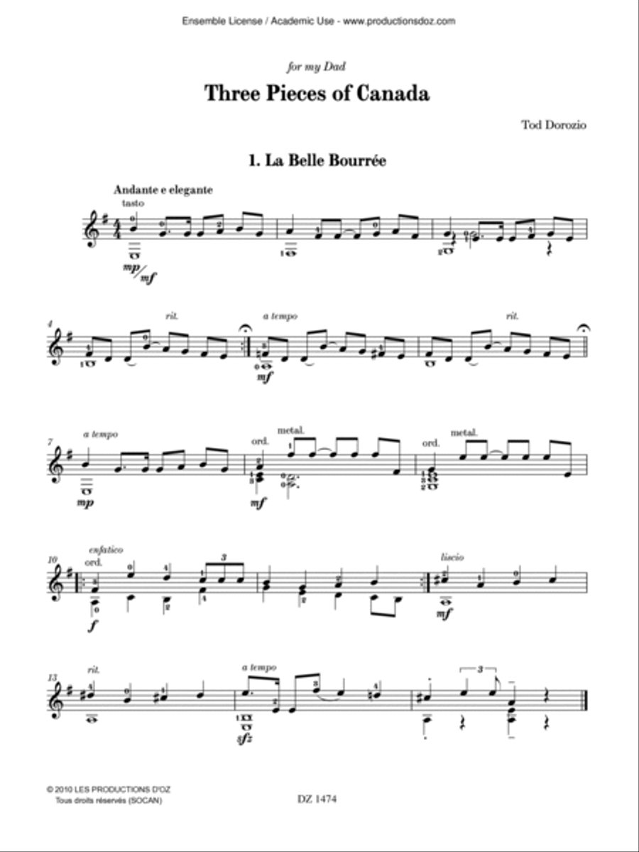 Three Pieces of Canada Classical Guitar scores gallery preview page 2
