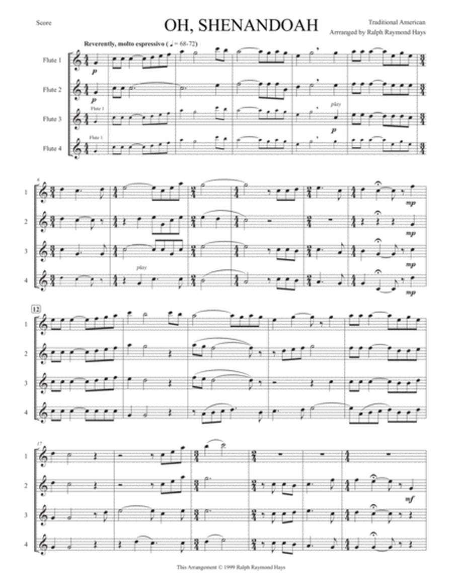 Oh, Shenandoah (for flute quartet) image number null