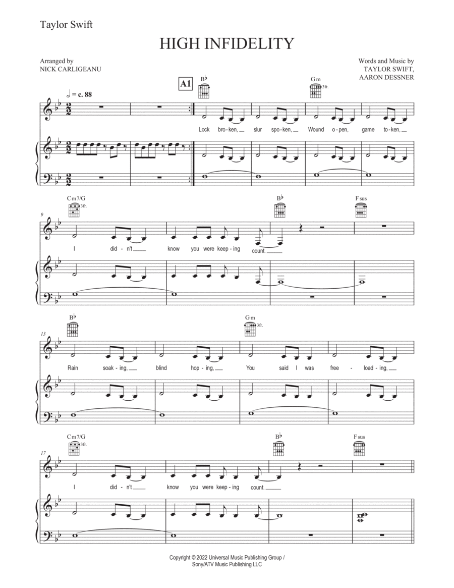 High Infidelity Piano, Vocal, Guitar scores gallery preview page 1
