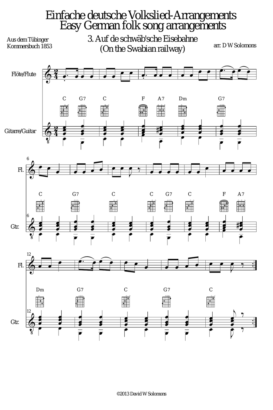 Railway Song (Auf de schwaeb'sche Eisebahne) for flute and guitar Flute scores gallery preview page 3