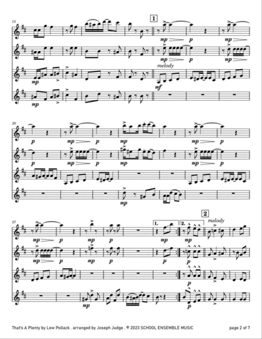 That's A Plenty by Lew Pollack for Clarinet Quartet in Schools Clarinet Quartet scores gallery preview page 2