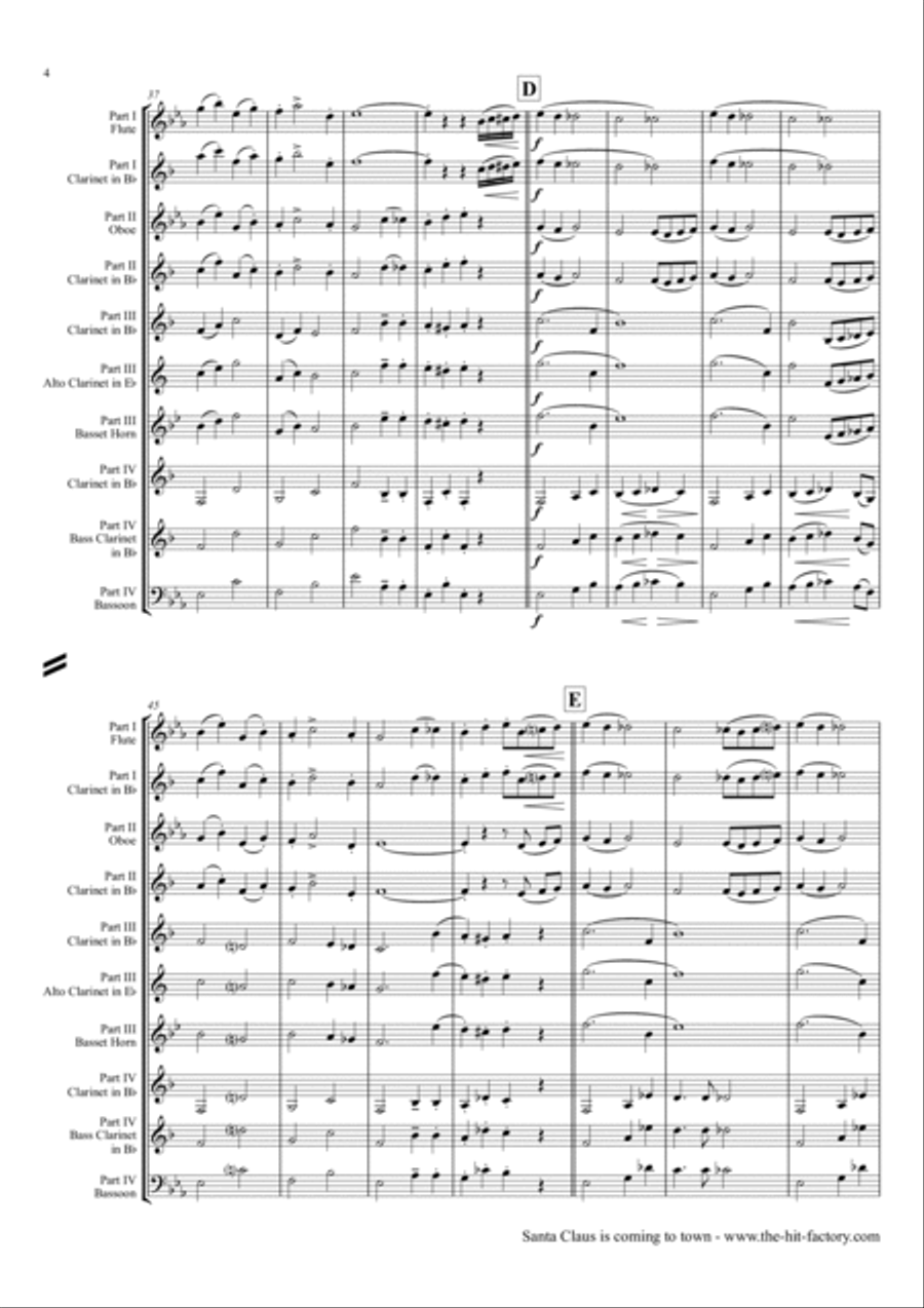Santa Claus Is Comin' To Town Woodwind Quartet scores gallery preview page 4