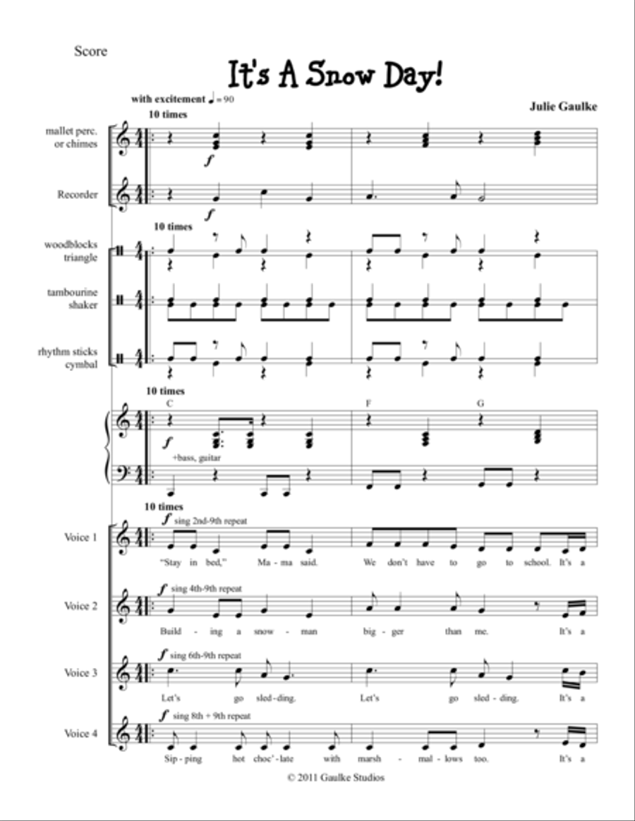 It's A Snow Day! Piano, Vocal, Guitar scores gallery preview page 1