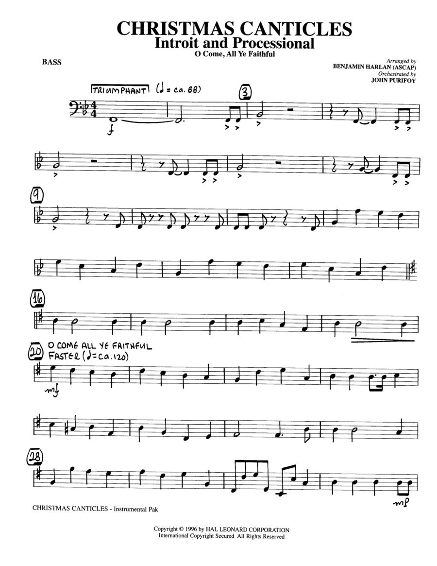 Christmas Canticles: A Cantata of Carols in Four Suites (Full Orchestra) - String Bass Choir scores gallery preview page 1