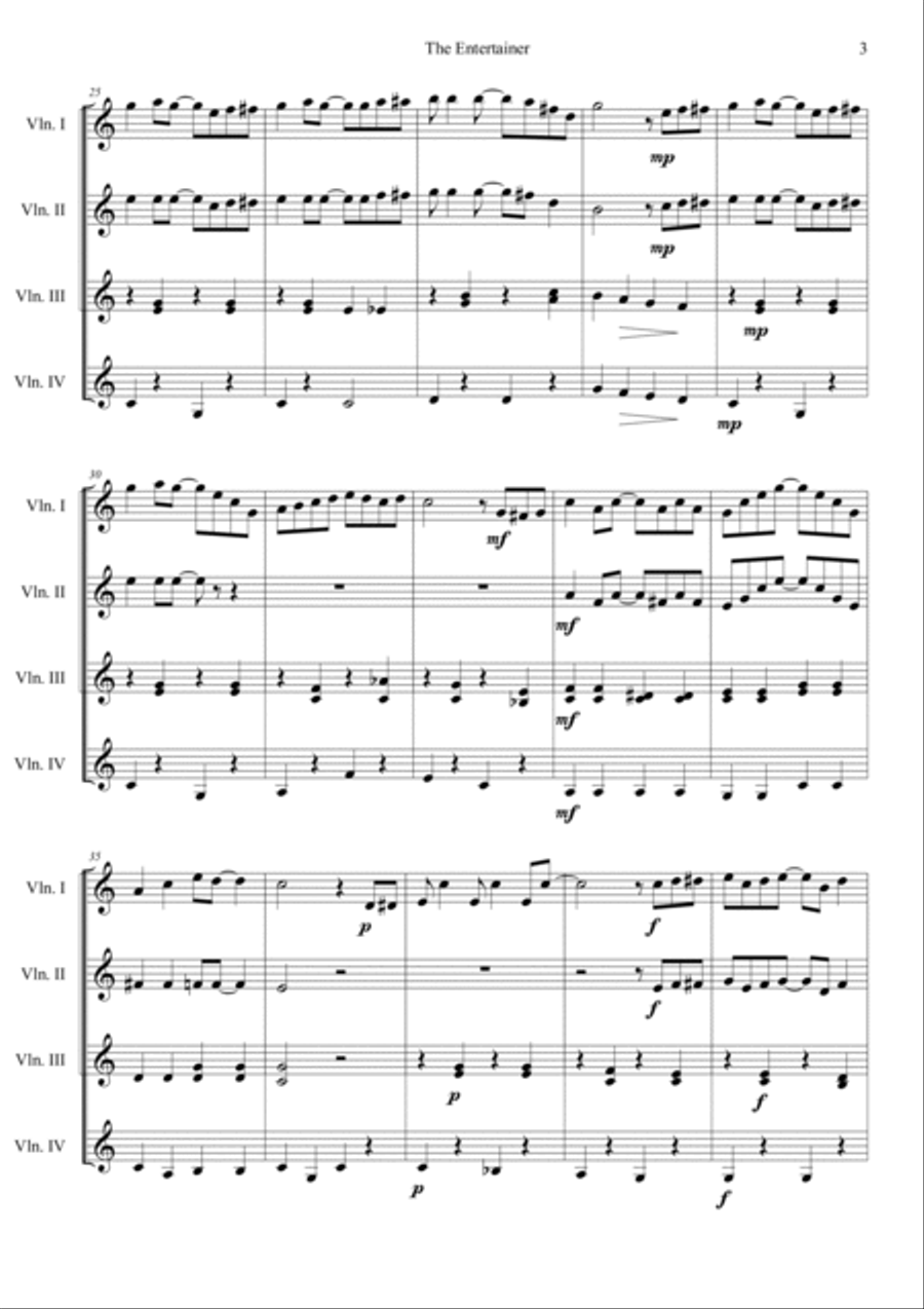 The Entertainer (The Sting OST) Short Version Violin scores gallery preview page 3