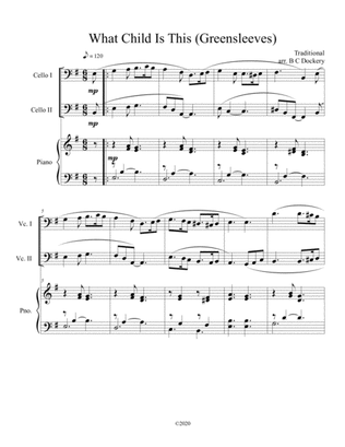 What Child Is This (Greensleeves) for cello duet with optional piano accompaniment