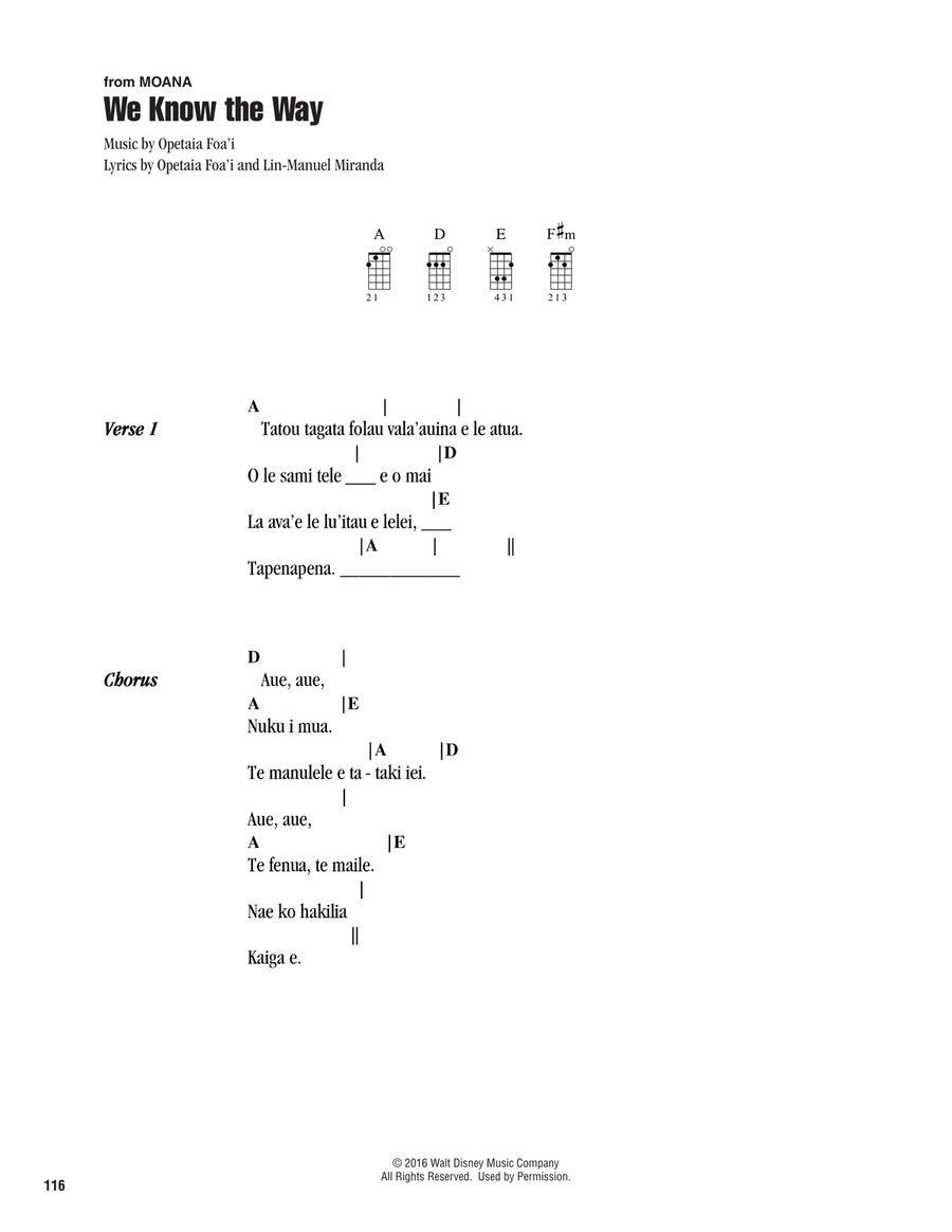 We Know The Way (from Moana) Ukulele scores gallery preview page 1