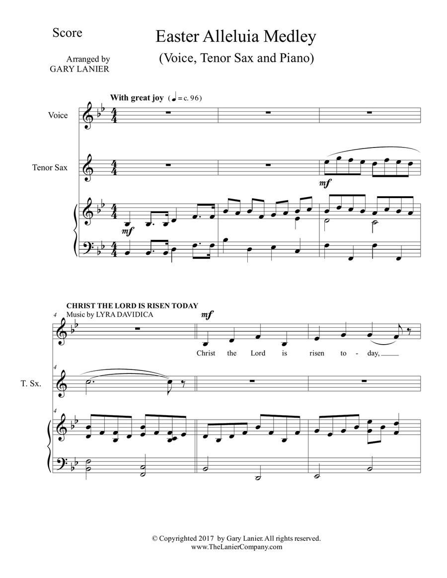 EASTER ALLELUIA MEDLEY (Voice, Tenor Sax and Piano. Score & Parts included) Small Ensemble scores gallery preview page 1