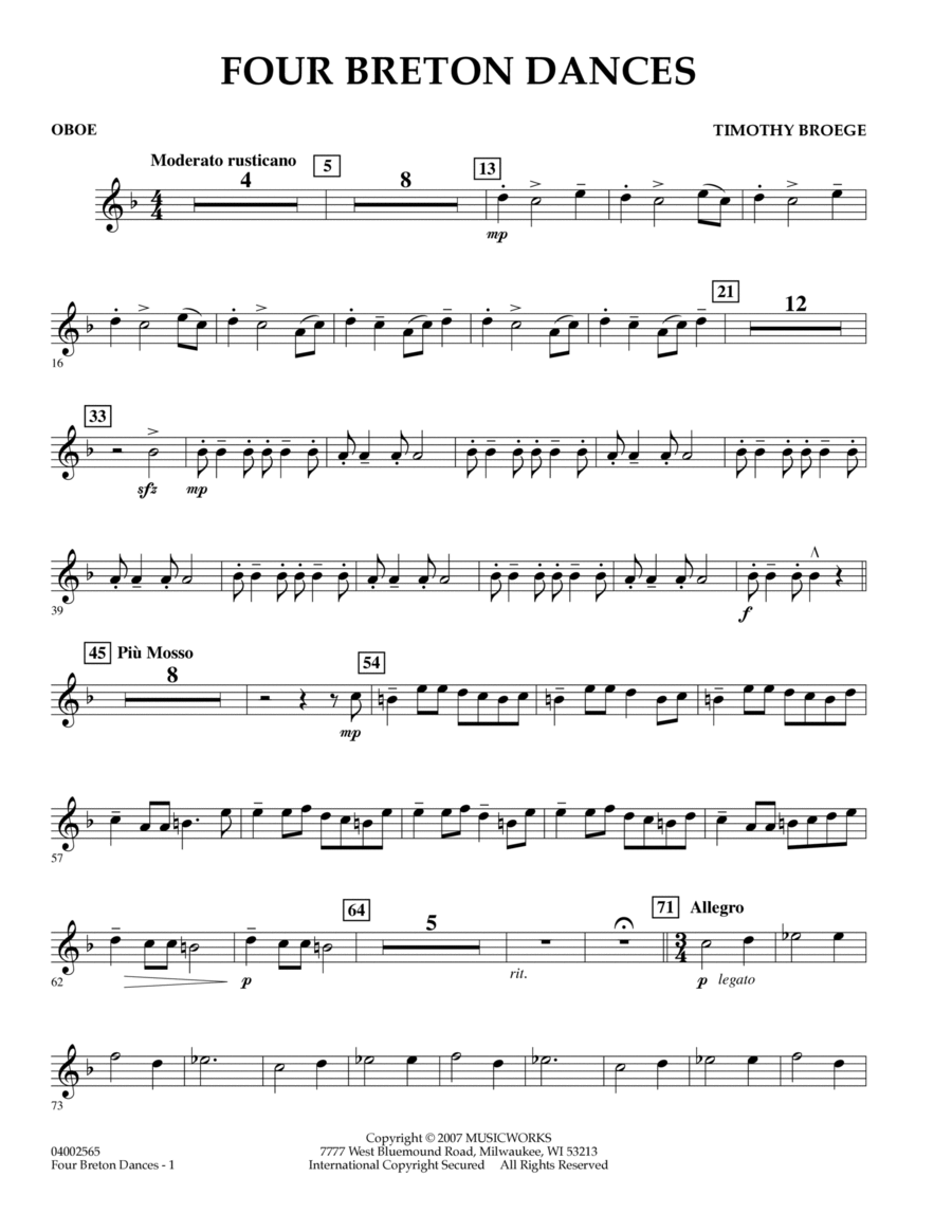 Four Breton Dances - Oboe Oboe scores gallery preview page 1