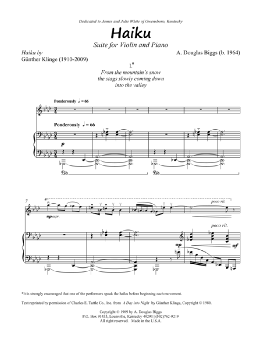 Haiku, Suite for Violin and Piano Violin Solo scores gallery preview page 5