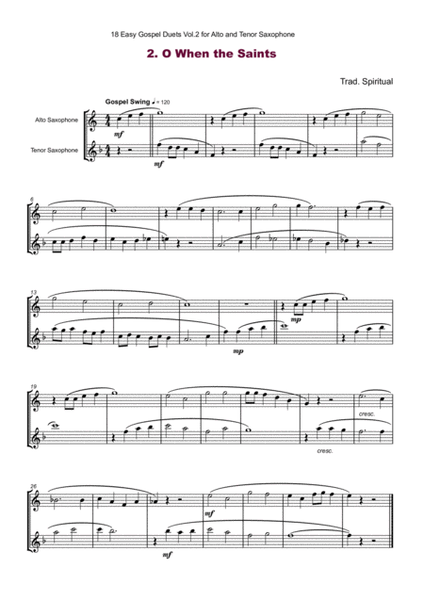 18 Easy Gospel Duets Vol.2 for Alto and Tenor Saxophone