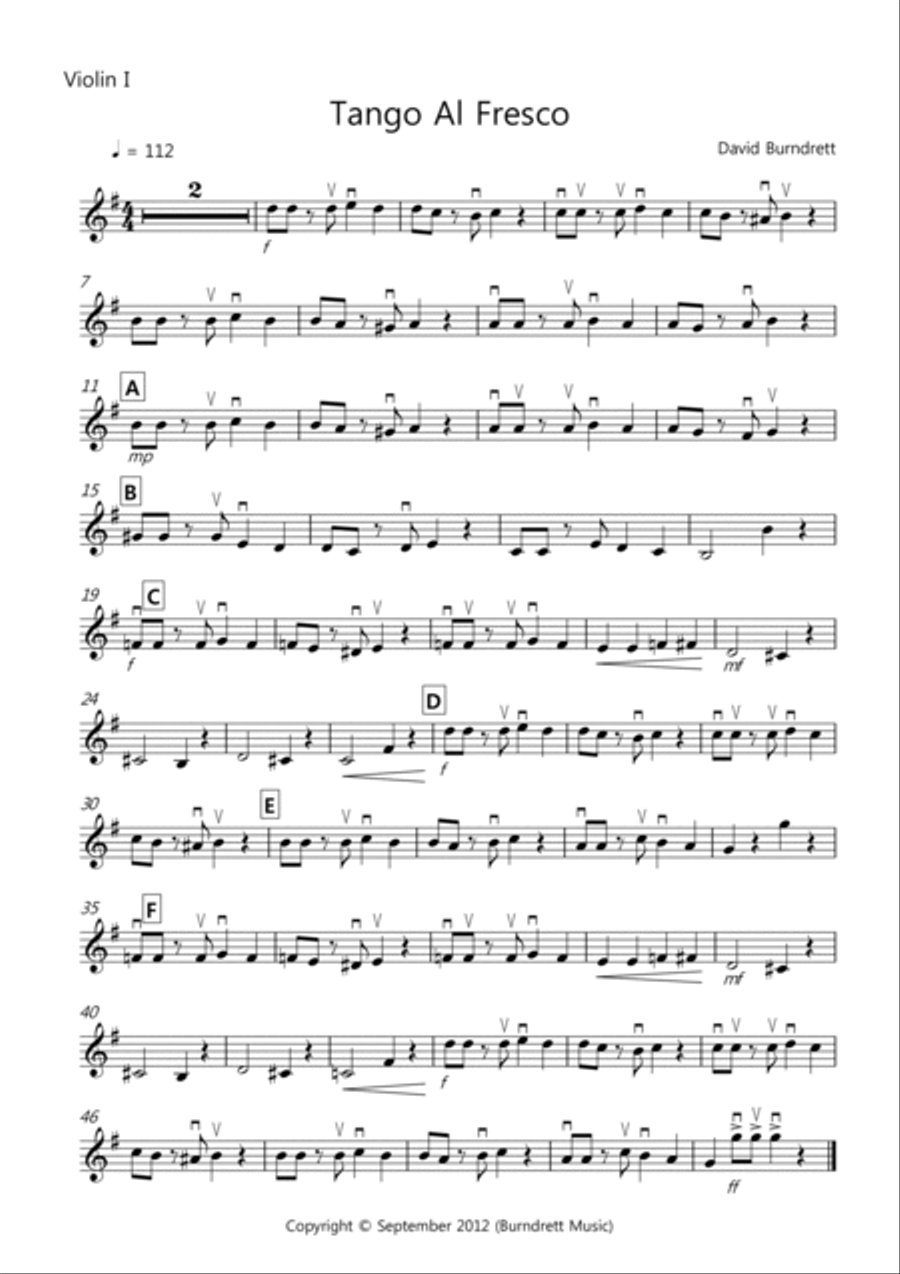 Tango Al Fresco for Beginning String Orchestra String Quartet scores gallery preview page 6