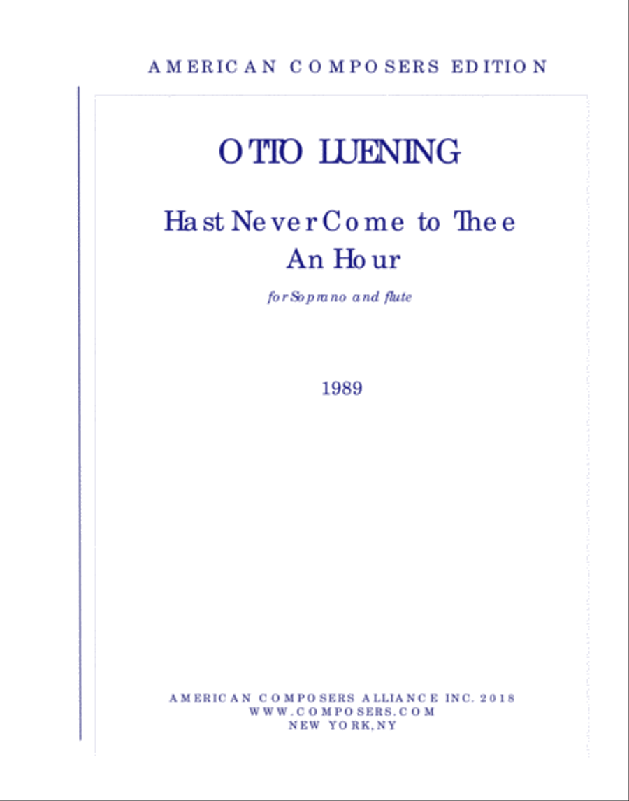 [Luening] Hast Never Come to Thee an Hour Voice scores gallery preview page 1