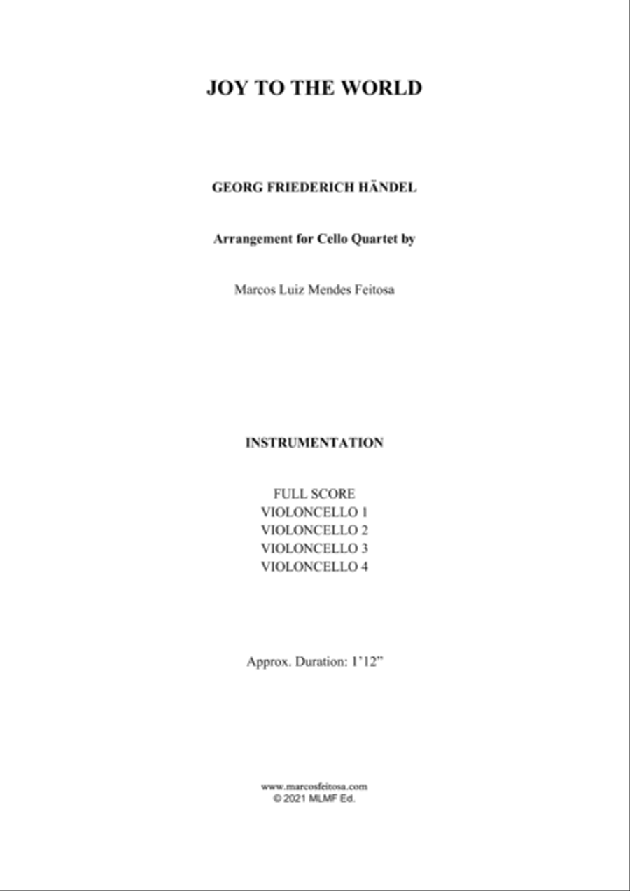 Joy To The World (Cantai Que o Salvador Chegou) - Cello Quartet String Quartet scores gallery preview page 2