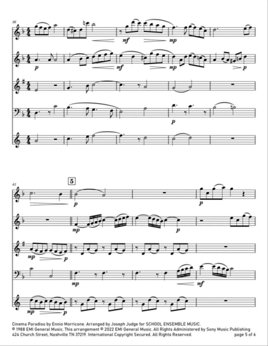 Cinema Paradiso Woodwind Quartet scores gallery preview page 5