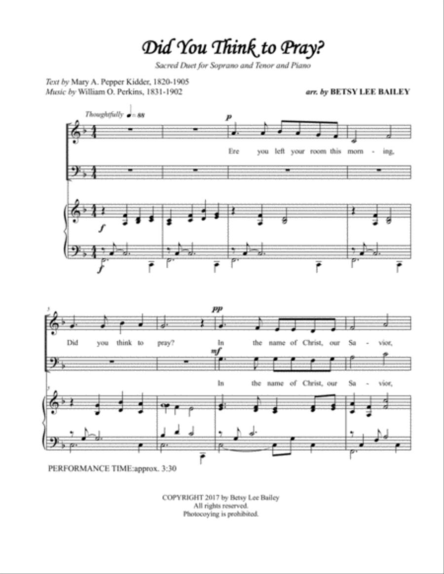 Did You Think to Pray? - Sacred Duet for Soprano and Tenor with Piano Accompaniment Piano Accompaniment scores gallery preview page 2