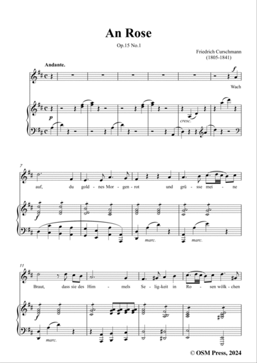 Curschmann-An Rose(Wach'auf,du goldnes Morgenroth),in D Major,Op.15 No.1 Voice scores gallery preview page 3