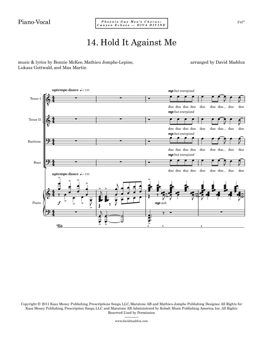 Hold It Against Me Hold It Against Me TTBB scores gallery preview page 1