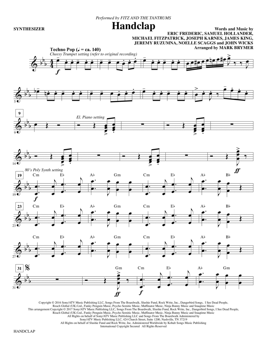 HandClap arr. Mark Brymer Synthesizer by Fitz and The Tantrums