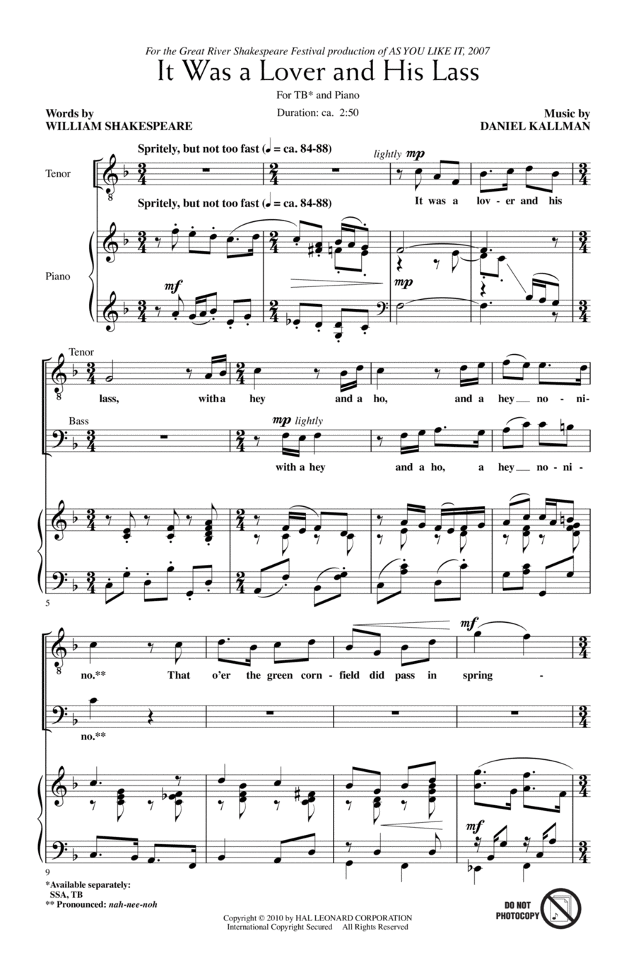 It Was A Lover And His Lass TB scores gallery preview page 1