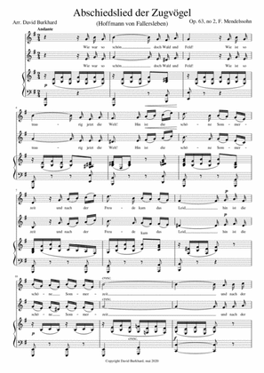 Mendelssohn - Abschiedslied der Zugvögel Op. 63, no 2 - low voices