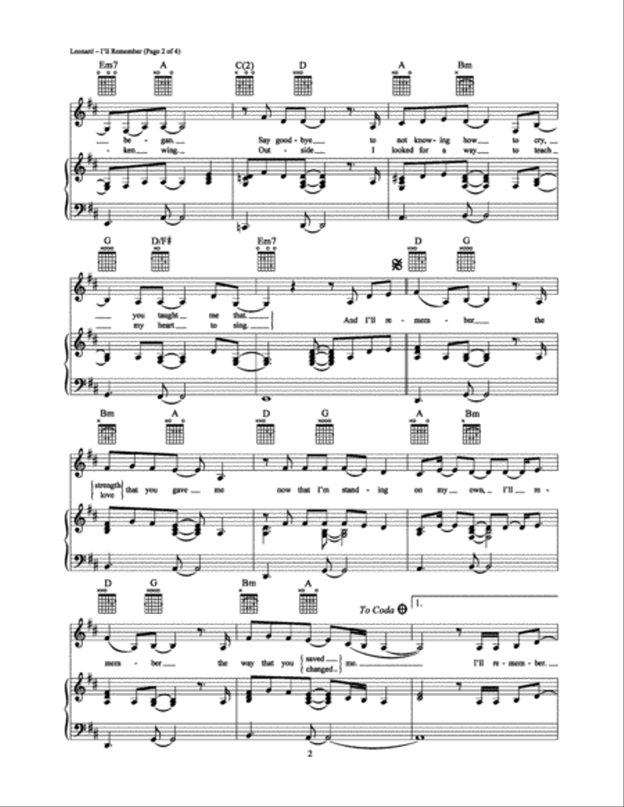 I'll Remember Piano, Vocal, Guitar scores gallery preview page 2