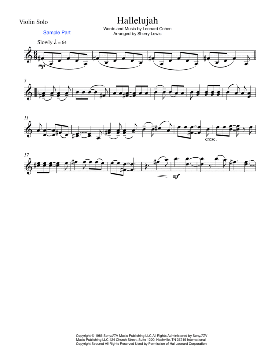 Hallelujah Violin Solo scores gallery preview page 1