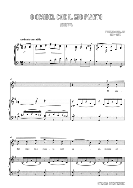 Bellini-O crudel che il mio pianto in G Major,for voice and piano image number null