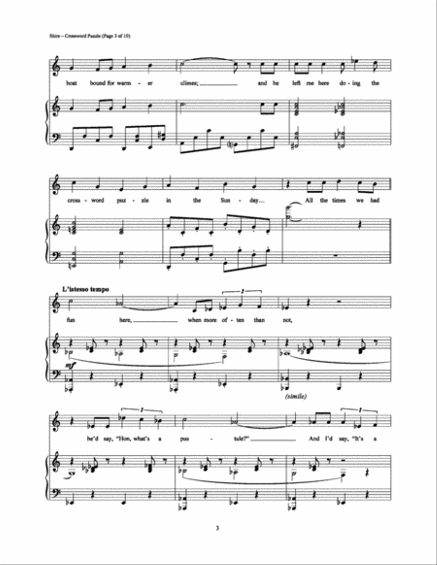 Crossword Puzzle by David Shire Piano Vocal Guitar Digital Sheet