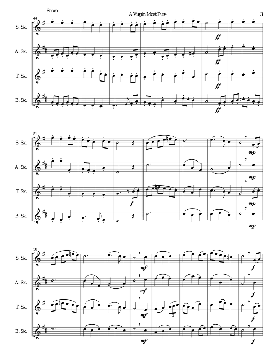 A Virgin Most Pure for saxophone quartet Saxophone Quartet scores gallery preview page 3