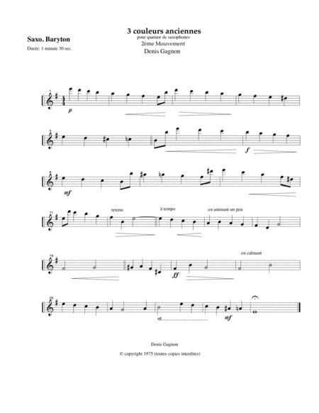 Trois couleurs anciennes (2e mouvement) pour Quatuor de saxophones (Score et 4 partitions SATB) image number null