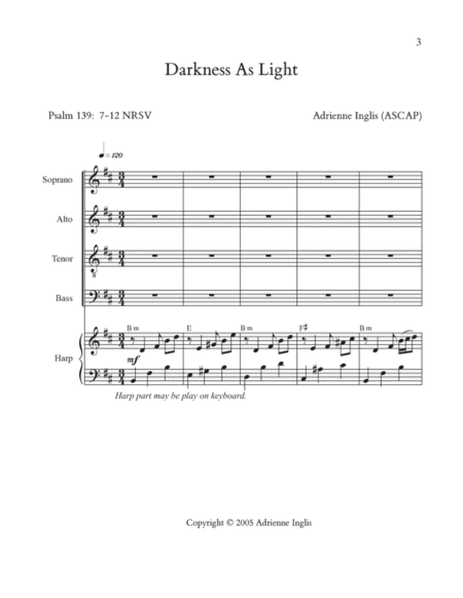 Darkness as Light for SATB and pedal or lever harp or keyboard image number null