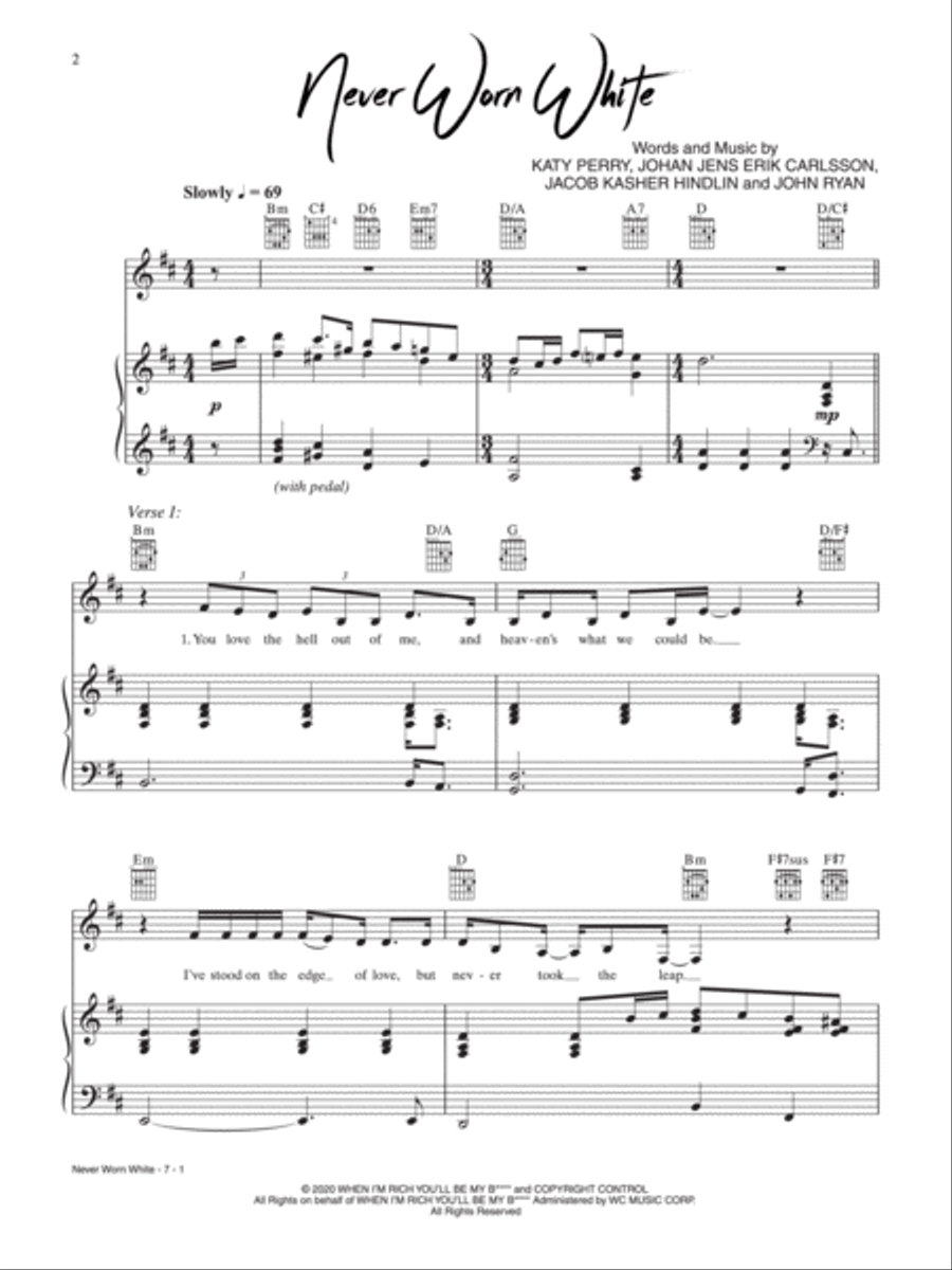 Never Worn White Piano, Vocal, Guitar scores gallery preview page 1