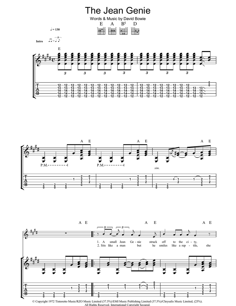 The Jean Genie Guitar Tablature scores gallery preview page 1