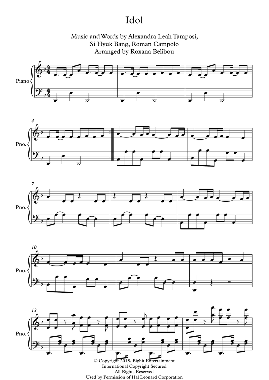 Idol Idol Piano Solo scores gallery preview page 1