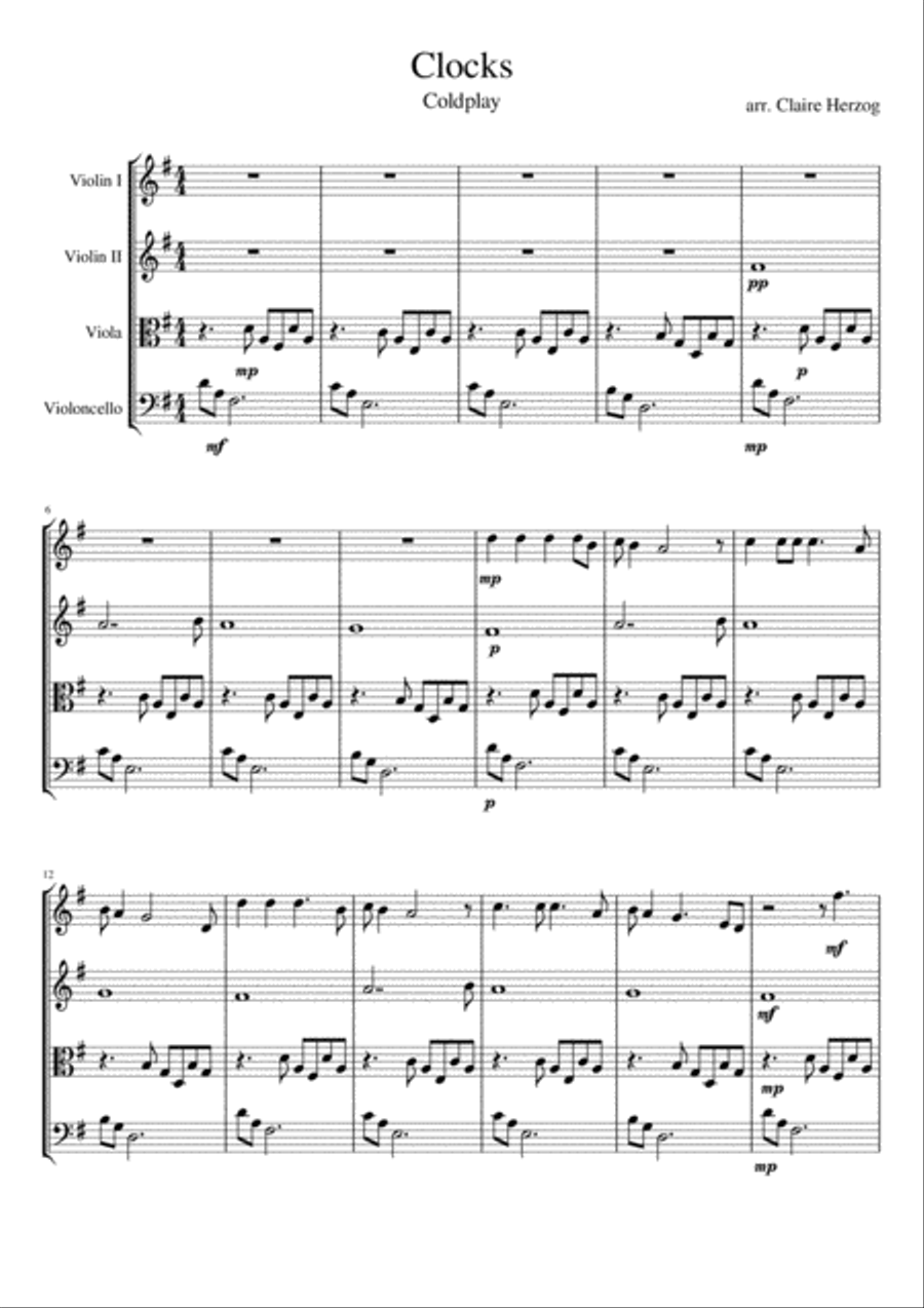 Clocks String Quartet scores gallery preview page 1