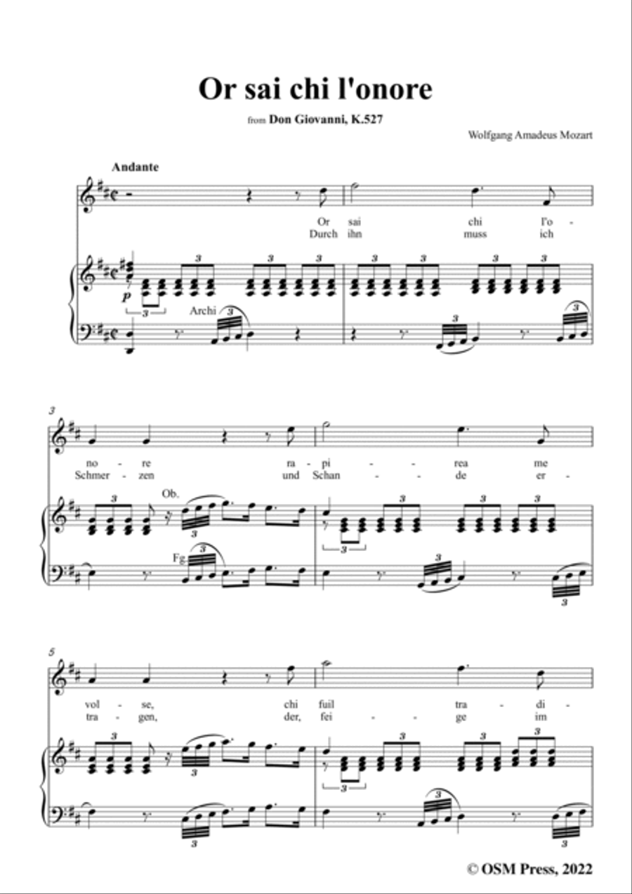 Mozart-Or sai chi l'onore(Aria),in D Major Voice Solo scores gallery preview page 3