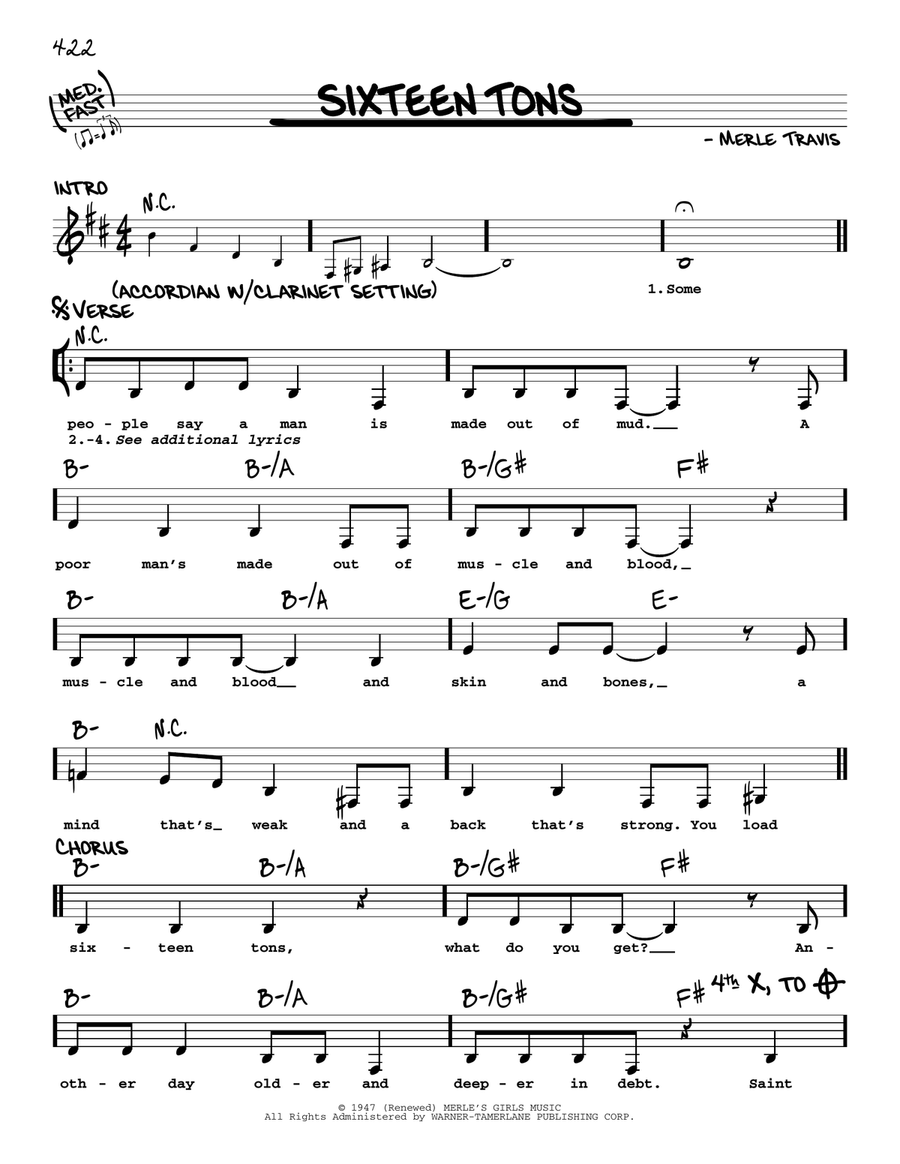 Sixteen Tons Voice scores gallery preview page 1