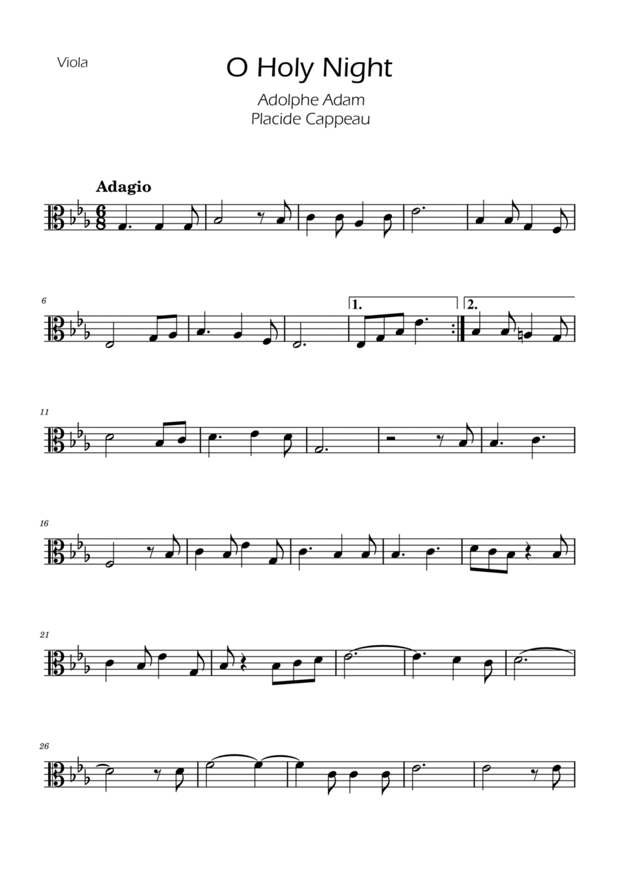 O Holy Night - Viola w/ Piano Viola scores gallery preview page 1