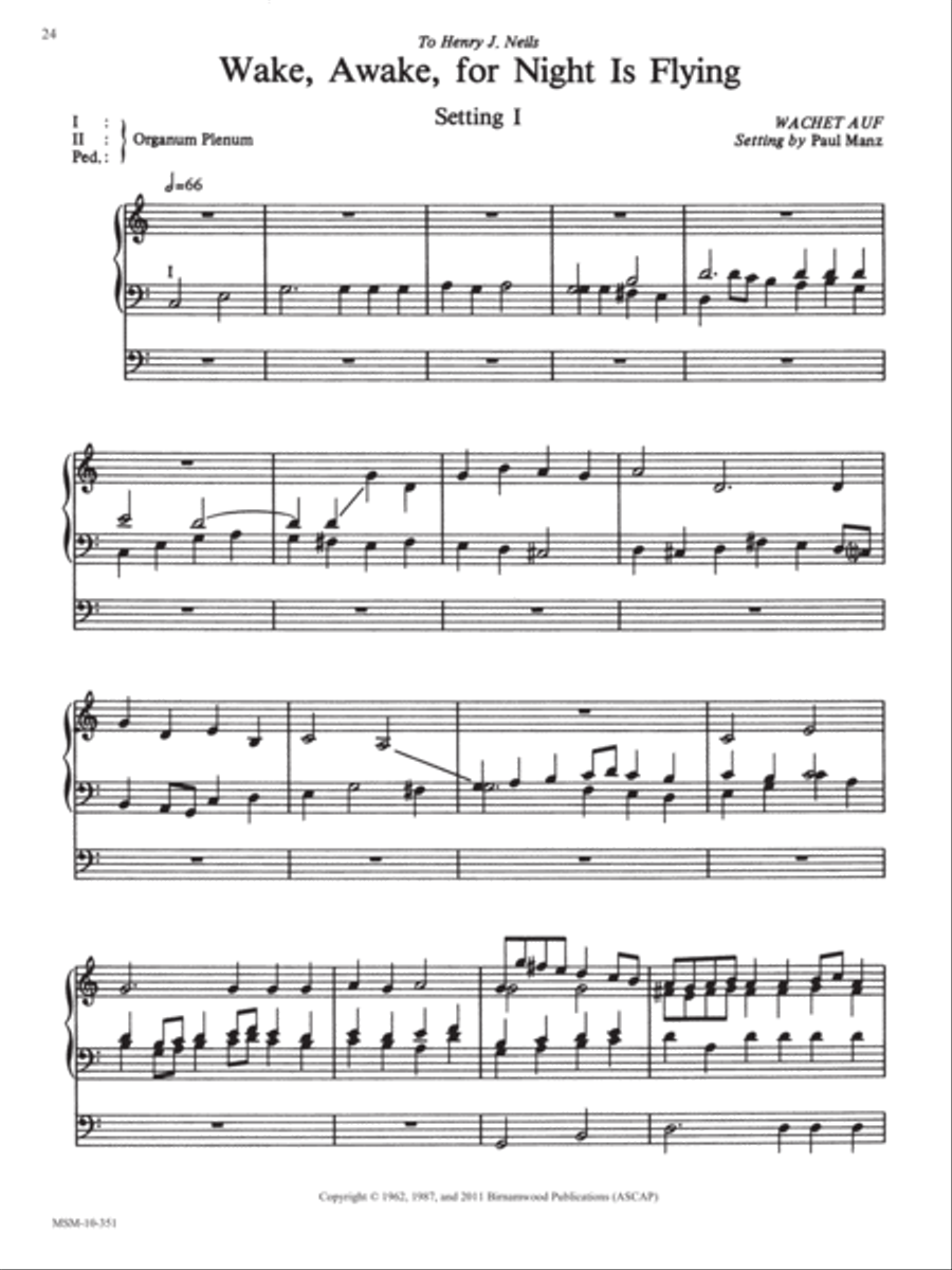 Wake, Awake, for Night Is Flying (Setting I) Organ scores gallery preview page 1