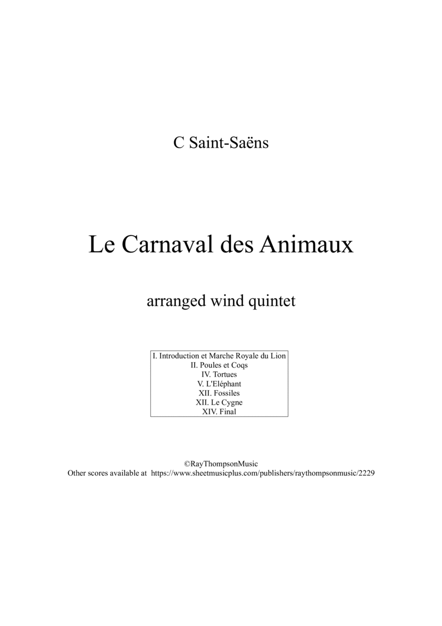 Saint-Saëns: Le Carnaval des Animaux (The Carnival of the Animals (A Selection) - wind quintet Woodwind Quintet scores gallery preview page 1
