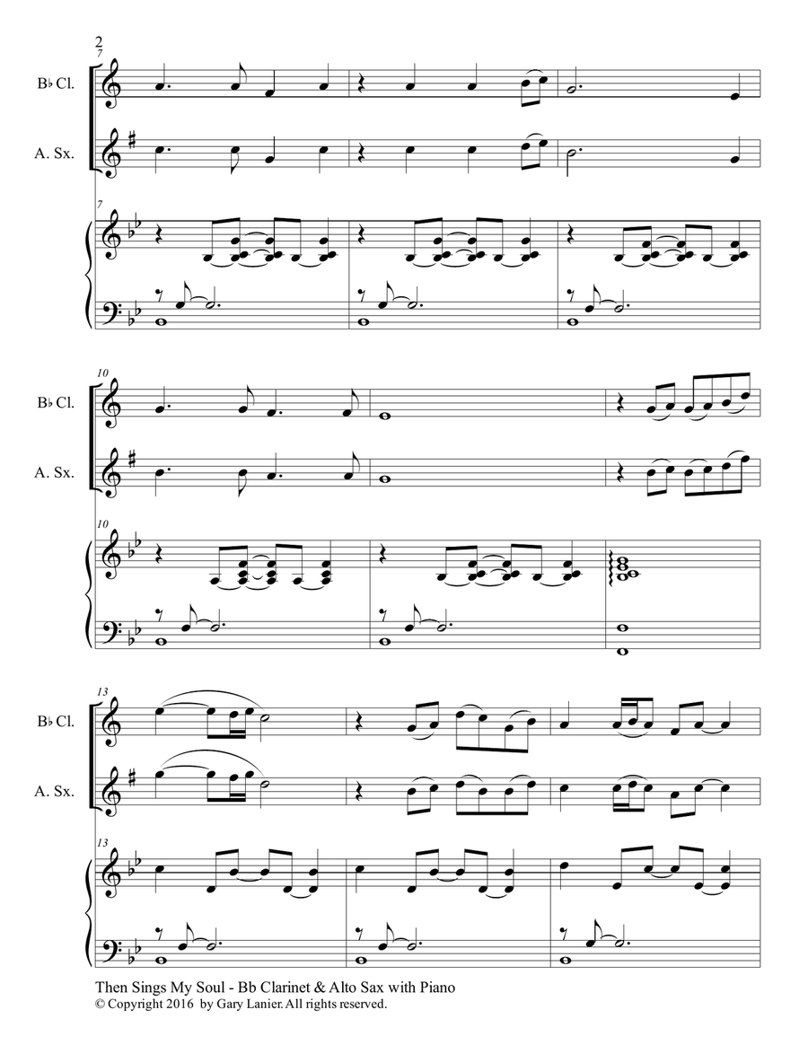 Trios for 3 GREAT HYMNS (Bb Clarinet & Alto Sax with Piano and Parts) Woodwind Duet scores gallery preview page 3