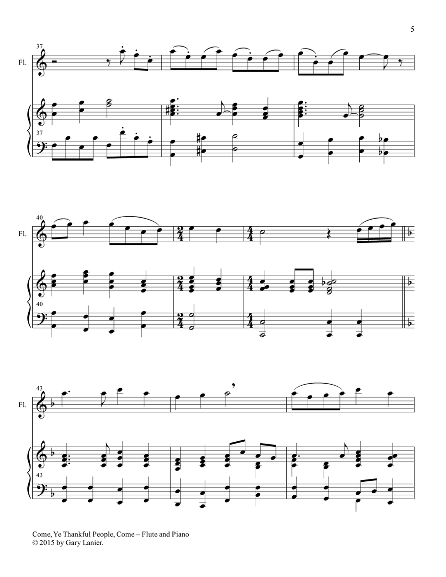 THREE THANKSGIVING HYMNS for Flute & Piano (Score and Parts included) image number null