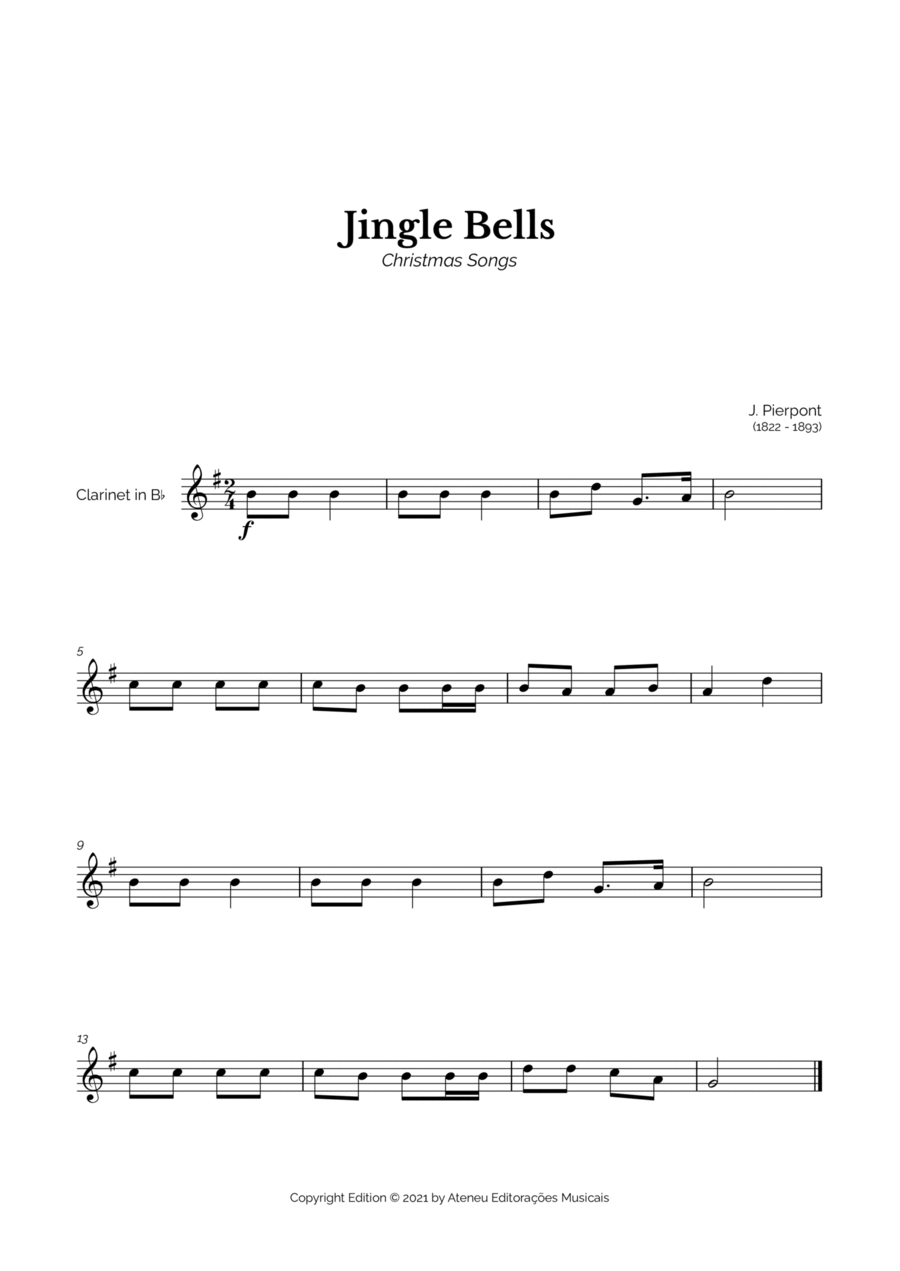 Jingle Bells for Easy Clarinet Solo B-Flat Clarinet scores gallery preview page 1