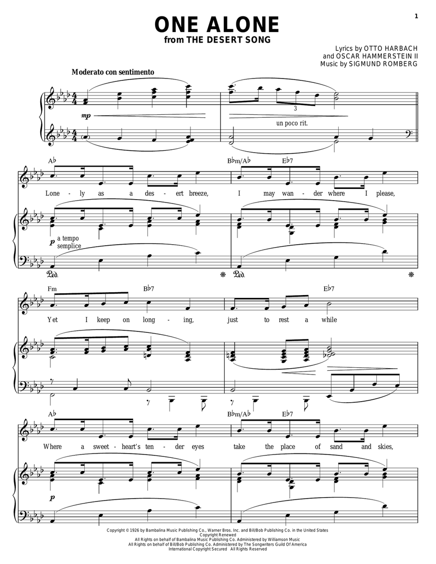 One Alone One Alone Piano, Vocal scores gallery preview page 1