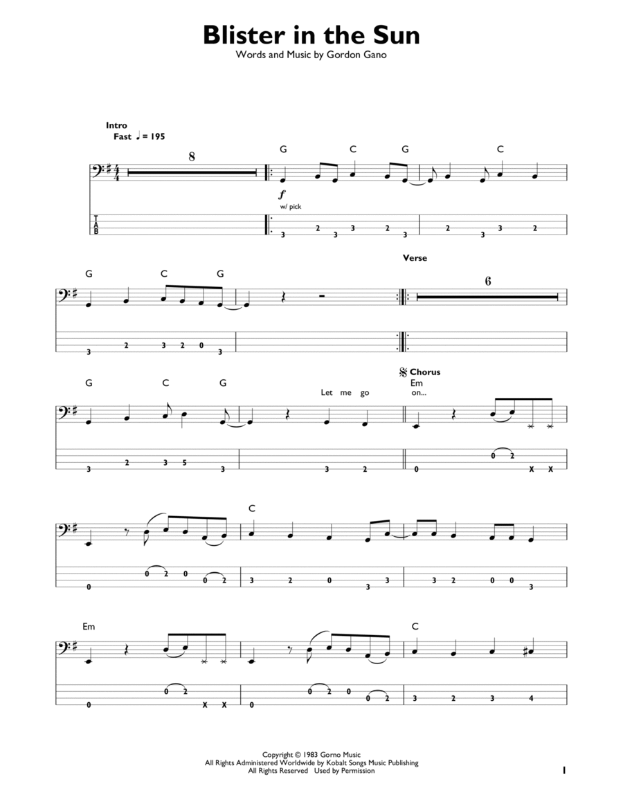 Blister In The Sun Bass Guitar scores gallery preview page 1