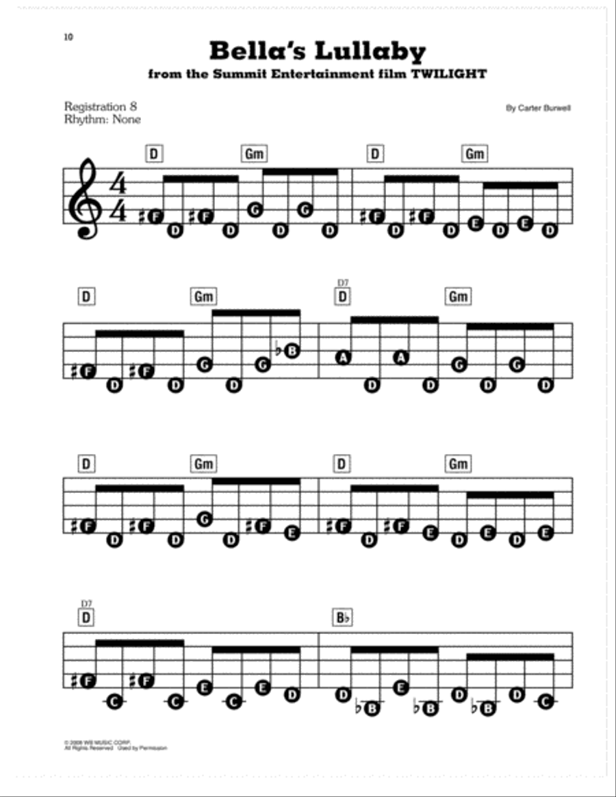 Bella's Lullaby (from Twilight) Electronic Keyboard scores gallery preview page 1