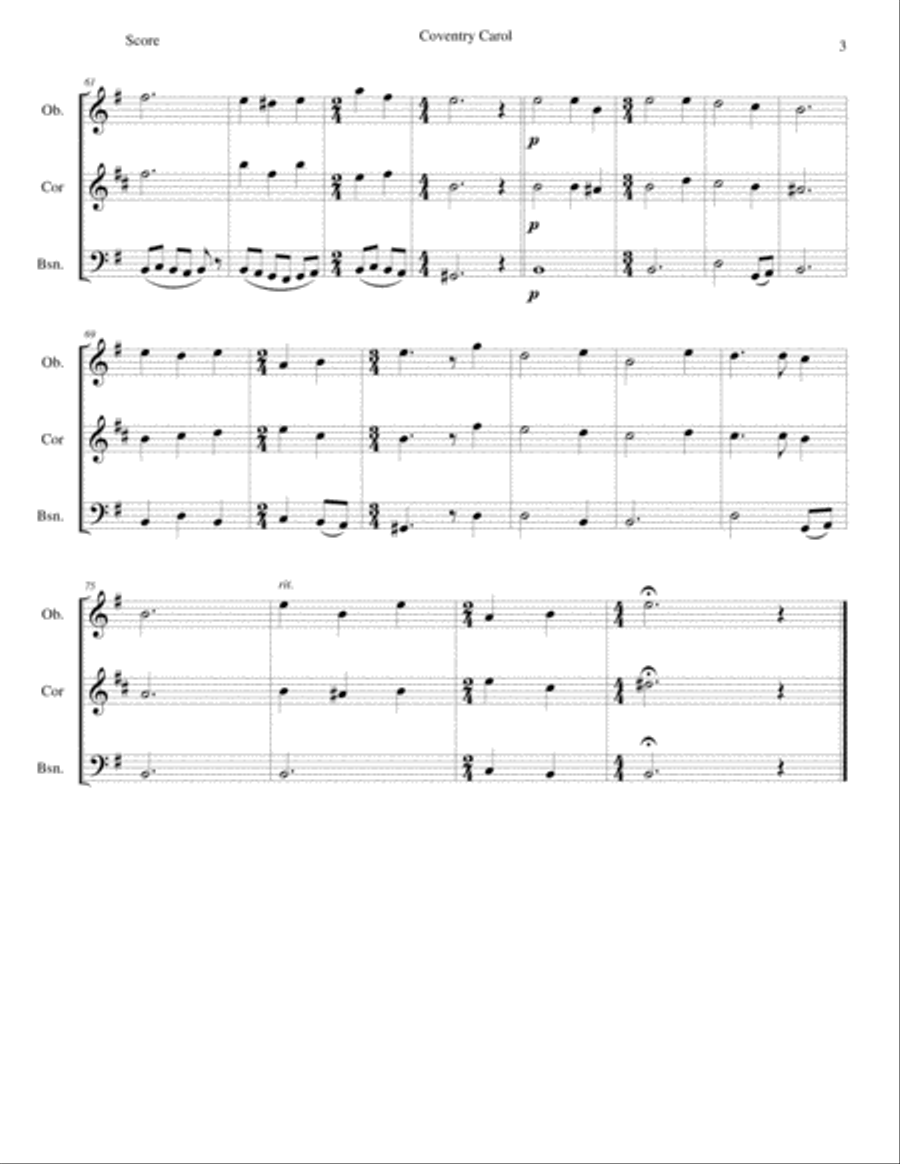 Coventry Carol for double-reed trio (oboe, cor anglais, bassoon) Woodwind Trio scores gallery preview page 3