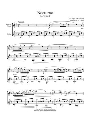 Book cover for Nocturne Op. 9 No. 2 for violin or flute and guitar (abridged)