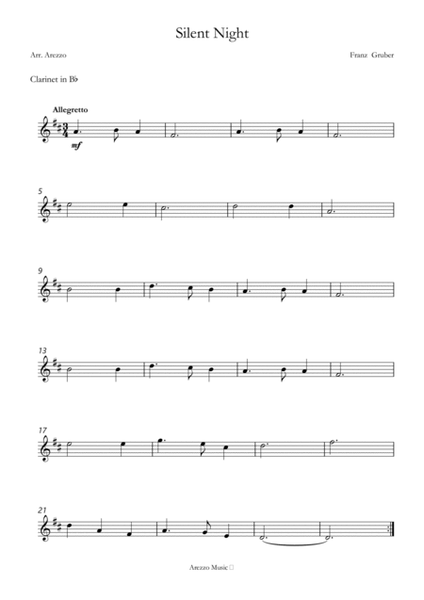 Silent Night carol for beginners sheet music for Clarinet and Cello image number null